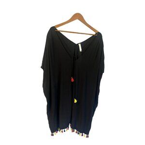 Cacique 14/16 Swim Cover Up Tassels Black Multi Plus Size